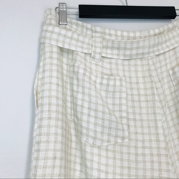 New! Skies Are Blue Linen Gingham Check Plaid High Waist Belted Paperbag Shorts - Picture 4 of 7